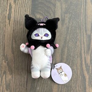 Cute Cat Plush Toy with Black and Pink Hood